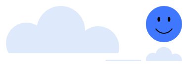 Pozitif olma kavramı. Minimalist tasarım gülümseyen mavi bir daire ve yumuşak bulutlar iyimserliği ve mutluluğu çağrıştırıyor. Sağlık, akıl sağlığı, iletişim, markalaşma ve eğitimsel görsellik