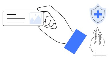 Kimlik yönetimi konsepti. Kimlik kartı sahibinin görselleri sayesinde güvenli erişim sağlandı. Kimlik koruması zihinsel sağlığı ve güvenliği arttırır. Sağlık, güvenlik, dijital erişim, güvenlik