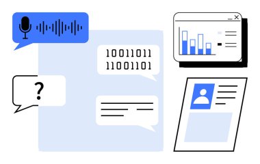 İletişim konsepti. İletişim araçları arasında konuşma metni, ikili kod etkileşimi ve kullanıcı profilleri bulunmaktadır. İletişim veri paylaşımını, yapay zeka entegrasyonunu ve dijital etkileşimi mümkün kılar. Kullan