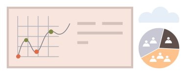 Büyüme yörüngeleri olan çizgi grafiği, takım dağılımı olan gerçekçi pasta grafiği, soyut bulut grafiği. Veri analizi, takım çalışması, sunum, planlama, araştırma, büyüme işi için ideal