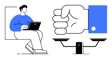 Karar verme, üretkenlik, iş hayatı dengesi, dijital teknoloji, eşitlik, etik seçimler. Dizüstü bilgisayarı, eli ve pulu olan biri. Verimlilik ve karar verme kavramları