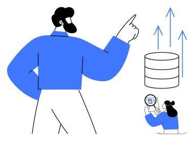 Veri yönetimi konsepti. Veri tabanı optimizasyonu, analiz ve büyümeye odaklan. Veri yönetim sistemleri verimliliği ve iş büyümesini arttırıyor. Teknolojik çözümler, analiz, iş stratejisi, bilişim