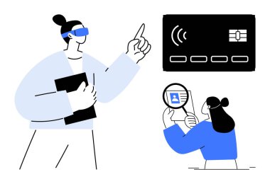 Kimlik doğrulama sahneleri. İnsanlar kimlik doğrulama sistemlerini kredi kartı güvenliği ve dijital aletlerle kullanıyorlar. Bankacılık, teknoloji, perakende, ödemeler ve eğitim için kimlik doğrulaması