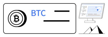 Dijital finans, kripto para deposu, Bitcoin işlemleri, engelleme verileri, fintech, çevrimiçi güvenlik. BTC metin ile Bitcoin cüzdan simgesi, analitik geometrik şekilleri gösteren ekran. Dijital