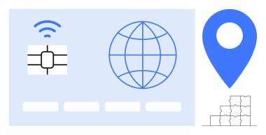 Dijital kimlik konsepti. Dijital kimlik teması küresel iletişim, güvenlik çipi ve yer işaretleyiciyi içerir. Dijital kimlik, güvenli işlemleri ve bağlantıyı sağlar. Mükemmel.