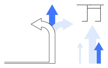 İş büyümesi, karar verme, yön, strateji, fırsat, navigasyon. Farklı yönleri gösteren soyut oklar, büyüme ve seçimler. İş büyümesi ve karar verme görselleştirmesi