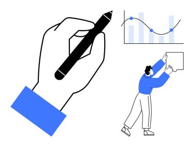 İş konsepti. El çizimi, grafik çizimi ve görev organizasyonu ile iş veri görselleştirmesi. İş süreci yaratıcılığı ve verimliliği vurguluyor. Strateji ve analitik için ideal