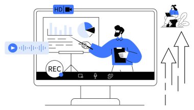 Online sunum. Çevrimiçi sunum araçları görsel veri ve gerçek zamanlı kayıt ile iletişimi sağlar. Çevrimiçi sunum iş, eğitim, işbirliği, webinarlar ve eğitimi destekler