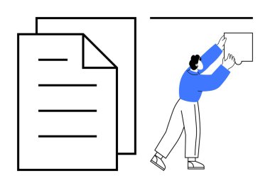 Belge yönetimi. Belge işleme, düzenleme ve depolamanın görsel tasviri. Belge sistemleri verimliliği, arşivlemeyi ve iletişimi destekliyor. Teknoloji ve iş akışı otomasyonu için mükemmel.