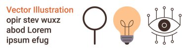 Yenilik, yaratıcılık, veri görselleştirme, teknoloji, araştırma, vizyon. Büyüteç, devreli ampul gözü. Teknoloji ve araştırma için yenilik ve yaratıcılık kavramı tasarımı