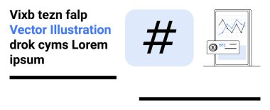 Üstveri etiketi simgesi şifreli para birimi veri ve grafiklerini gösteren bir akıllı telefon ekranıyla eşleştirildi. Finans, teknoloji, sosyal medya, engelleme zinciri, dijital pazarlama, analitik, basit iniş sayfası için ideal