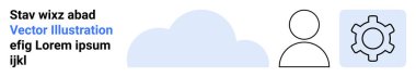 Minimalist kullanıcı profili, bulut ve dişli simgesi işlevsel bir tasarım oluşturur. Hesap ayarları, yapılandırma, profil yönetimi, özel özellikler, veri eşzamanlaması, kullanıcı arayüzü basit