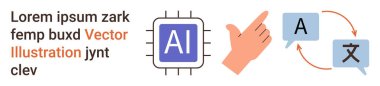 Yapay zeka, dil çevirisi, iletişim araçları, konuşma tanıma, dijital yenilik, küresel ağ. Yapay zeka çipi, elle çeviri baloncukları. Yapay zeka geliştirme dili çevirisi