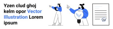 İşbirliği yapan, elinde ampul tutan, içeriğe işaret eden, belgeleri inceleyen insanlar. Yaratıcılık, yenilik, takım çalışması, planlama, strateji sunumu için ideal basit bir iniş sayfası