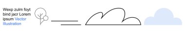Doğa, soyut sanat, minimalist tasarım, basitlik, grafik kaynakları, modern markalaşma. Bir ağaç, çizgi ve şekillendirilmiş bulut soyut bir düzende. Doğa temaları ve soyut sanat konsepti