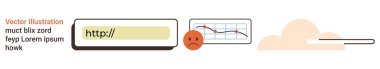Web sitesi performansı, SEO düşüşü, hata işleme, analitik, kullanıcı sorunları, web geliştirme. Üzücü duygu, azalan grafik HTTP metin ve bulut sembolü yükleme. Web sitesi performansı ve SEO azalması