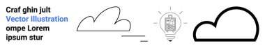 Yenilik, teknoloji, yaratıcı kavramlar, bulut depolama, tasarım unsurları, dijital çözümler. Bulut simgesi varyasyonları ve akıllı telefonlu ampul. Yenilik ve teknoloji kavramı