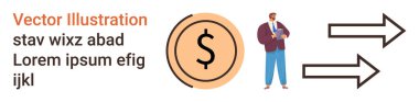 İş, finans, para transferi, yatırım, takas, ödeme işlemleri. Yanında bir işadamı ve sağı gösteren oklar olan bir para sembolü. İş ve para aktarımı fikirleri