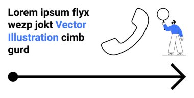 Geniş yönlü oklu telefon hatları, balonlu stilize bir insan ve yer tutucu metni. İletişim, bağlantılar, rehberlik, ilerleme, basitlik, damgalama ve basit bir