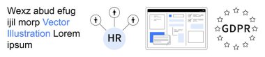 İnsan kaynakları, GDPR uyumu, veri güvenliği, iş süreçleri, yönetmelik, mahremiyet. HR ağ şeması, veri arayüzü GDPR yıldızları. İnsan kaynakları ve GDPR uyum kavramı