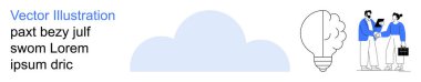 Yenilik, takım çalışması, fikir üretimi, bulut depolama, modern iş, yaratıcı çözümler. Profesyonel iş adamlarının yanında bir ampul ve bulut ikonu tokalaşıyor. Yenilik ve takım çalışması