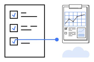 İş yönetimi, verimlilik, görev planlaması, organizasyon, başarı analizi, veri görselleştirmesi. Grafikler ve analizlerle bir tabloya bağlanan kontrol listesi. İş yönetimi ve verimlilik