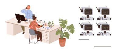 Bir bitki, kitap ve bilgisayarla aynı masada çalışan iki profesyonelden oluşan bir ekip. Yanında da sıra sıra insansı robotlar. Teknoloji, iş dünyası, verimlilik, gelecek eğilimler, otomasyon için ideal