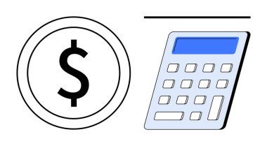 Finans, muhasebe, bütçe, maliyet analizi, ekonomik planlama, tasarruf. Minimalist dolar işareti ve hesap makinesi sembolü. Bütçe ve muhasebe kavramları