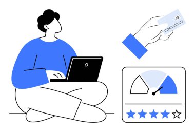 Çevrimiçi ödeme kavramı. Çevrimiçi ödeme ekipmanları dizüstü bilgisayarları ve kredi kartlarını destekleyerek kredi puanlarında iyileşme sağlıyor. Çevrimiçi ödeme finans, bankacılık, e-ticaret ve reytingler için anahtardır. içerme