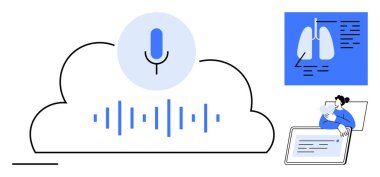 Ses tanıma konsepti. Bulut hesaplamasındaki ses tanıma sistemi, sağlık hizmetleri için yapay zeka ile bağlantılı. Tıbbi veriler ve tanılar için yapay zeka ile ses tanıma. Uygulamalar
