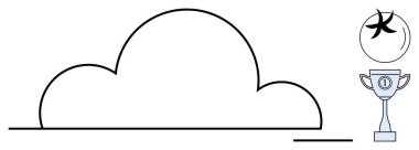 Bulut hesaplama. Bulut, kupa ve bulut hesaplamasına bağlı elementlerle sadeleştirilmiş vektör. Bulut hesaplama veri depolama, takım çalışması ve yenilik sağlar. Teknoloji, iş ve bilişim için.