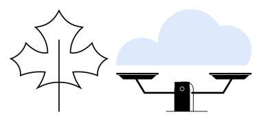 Sürdürülebilirlik, doğa koruma, çevresel denge, teknoloji uyumu, iklim hareketi, modern kavramlar. Yapraklı ve bulutlu bir tartı. Sürdürülebilirlik ve doğa koruma