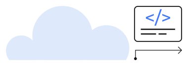 Teknoloji, bulut hizmetleri, programlama, bilişim çözümleri, veri depolama, dijital dönüşüm. Yumuşak mavi bulut kodlama arayüzü ve okla eşleştirildi. Teknoloji ve bulut hizmetleri görselleştirmesi