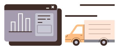 Analitik torpido gözünde kargo, lojistik ve veri analizini simgeleyen kargo kamyonu var. Arz zinciri, iş planlaması, dağıtım, teknoloji, ulaşım, ekommerce için ideal