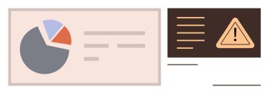 Pasta grafiği, veri ölçümleri ve uyarı paneli olan gösterge paneli. Veri yönetimi, analiz, izleme, raporlama, karar alma riski değerlendirmesi ve bildiriler için idealdir. Basit düz