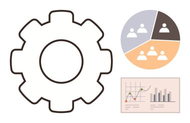 Takım üyeleriyle grafikleri ve pasta segmentlerini gösteren grafiklerin yanı sıra takım çalışması, veri analizi, optimizasyon. Ticari büyüme, ilerleme süreci ve performans takibi için ideal