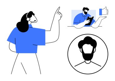 Müşteri desteği, iletişim, geri bildirim, kullanıcı kimliği, internet hizmetleri, teknoloji. Çağrı merkezi ajanı, geri bildirim için kullanıcı profili avatarı. İletişim ve müşteri desteği