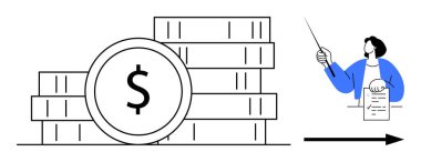 Elinde rapor tutan sunucunun yanında dolar sembolü olan bozuk paralar. Finans, yatırım, bütçe, strateji, danışmanlık, analiz, ekonomik büyüme için ideal. Basit düz