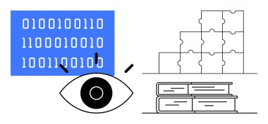 Veri analiz konsepti. İkili kodlu veri analizi ve organizasyon için görsel öğeler. Dijital projeler için veri analizi, kodlama eğitimi, problem çözme ve süreç optimizasyonu