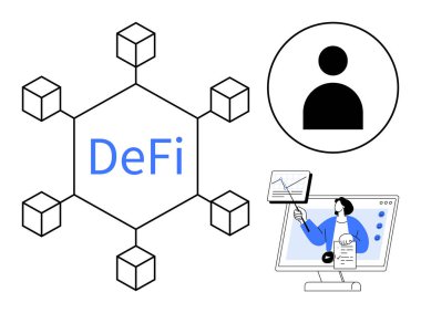 Yerel finans kavramı. Merkezi olmayan finans engelleme teknolojisi, analitik ve kullanıcı arayüzü. Fintech, yatırım, bankacılık sistemleri ve kripto para platformları için yerel finansman