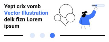 Ağaçlarla, geometrik şekillerle ve tekerlekli araç kullanan bir figürle soyut bir manzara. Yaratıcılık, yenilik, basitlik, markalaşma, bakım, üretkenlik ve basit bir iniş sayfası için ideal