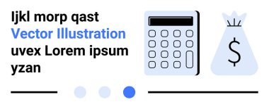 Hesap makinesi ve para çantası mali yönetimi, bütçeyi ve tasarrufu simgeliyor. İş, muhasebe, finans takibi, tasarruf ipuçları, yatırım, ekonomik analiz için ideal basit iniş sayfası