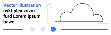 Mavi yukarı doğru ok, metin elemanları, farklı tonlarda noktalar ve yatay çizgiler olan soyut bulut tasarımı. Veri depolama, büyüme temaları, teknoloji, basitlik, eğitim minimalizmi için ideal