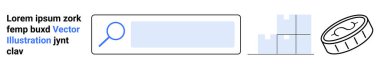Maliye, analitik, dijital araçlar, arama işlevselliği, ekonomik büyüme, kullanıcı arayüzü. Arama barı, bar çizelgesi ve bozuk para. Finans ve analitik kavramı