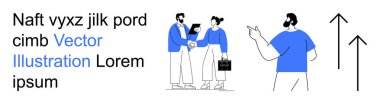 İş büyümesi, takım çalışması, şirket stratejisi, profesyonel etkileşim, hedef belirleme, yükselen trendler. İki insan el sıkışıyor, biri oklara el sallıyor. İş büyümesi ve takım çalışması görselleri