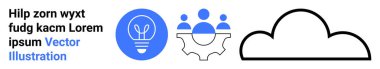 Teknoloji, takım çalışması, yenilik, bulut depolama, dijital işbirliği, yaratıcı fikirler. Mavi ampul, insanlarla dişli dişli ve bulut simgesi. Yenilik ve bulut depolama kavramı