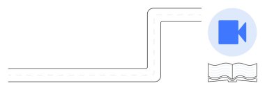 Eğitim, dijital öğrenme, çevrimiçi öğretim, video dersleri, e-öğrenme araçları, bilgi paylaşımı. Video simgesi ve açık kitapla biçimlendirilmiş yol. Eğitim ve dijital öğrenme kavramı