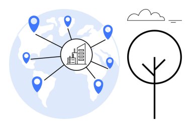 Global ağ bağlantıları. Dünya çapında sürdürülebilirlik odaklı bir iş. Eko-bilinçli uygulamaları destekleyen küresel ağ. Ekonomi, iş büyümesi ve lojistik için harika