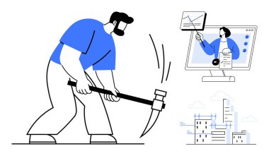 İş gücü dönüşümü. El emeğiyle çalışan işgücü dijital araçlara geçiş ve çevrimiçi öğrenme. İşgücü işbirliği, uzaktan eğitim ve verimlilik anlayışı. İş için.