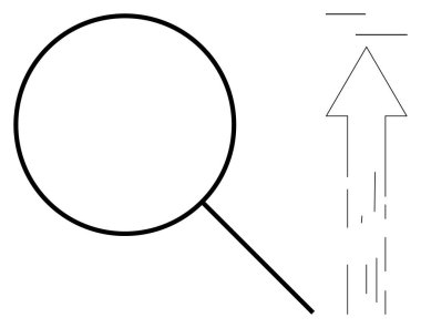 İş büyümesi, yenilik, araştırma, dijital araçlar, strateji, keşif. Büyüteç ve yukarı doğru ok büyümeyi gösteriyor. İş büyümesi ve yenilik kavramı